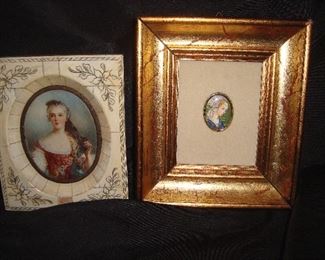 Pair antique  framed miniature porcelains.