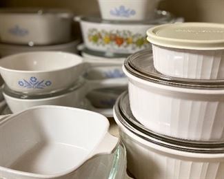 An explosion of Corning Ware! Vintage and Current.