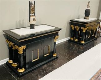 #11 - $1,495 Pair of Black and Carrera grey marble top Altar tables purchased from the Birmingham AL Elks lodge  •  34high 48wide 26deep  