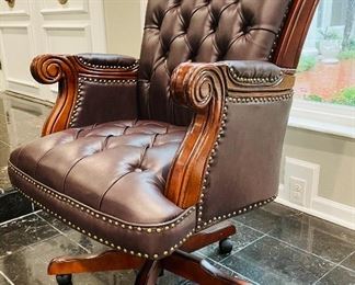#16 - $375 Leather tufted office chair, almost new  • 45high 28wide 34deep