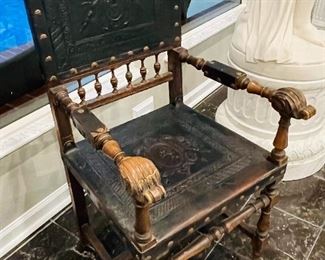 #17 - $295 Italian leather tool chair (repairs on the arms)  • 38high 28wide 29deep