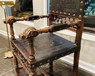 #17 - $295 Italian leather tool chair (repairs on the arms)  • 38high 28wide 29deep