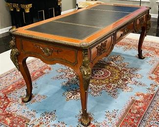 #10 - $1,195 French style Louis XV desk with green leather insert (client purchased at the Antique gallery store at the Waldorf Hotel in NYC in the 80's)  • 31high 70wide 36deep