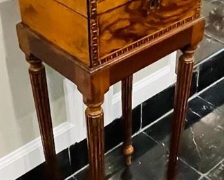 #23 - $295 English Inlaid sewing box on stand 