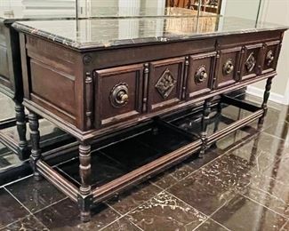 #15 - $895 Rishel furniture sideboard with black grey marble top   • 34high 78wide 21deep