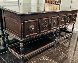 #15 - $895 Rishel furniture sideboard with black grey marble top   • 34high 78wide 21deep