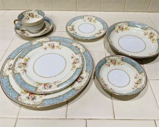 #6 - $195  Noritake Blue Dawn pattern china set (some chips) 57 pieces   $ 195