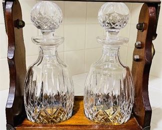# 7 - $80 English caddy with two decanters 