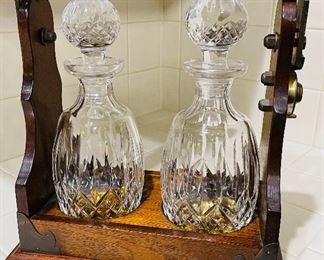 # 7 - $80 English caddy with two decanters 