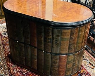 #25 - $395 faux books barrel back chairs with oval nested table  • 30high 41wide 26deep 