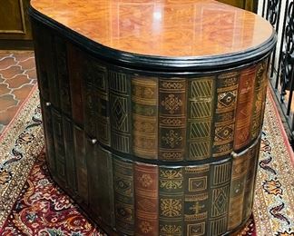 #25 - $395 faux books barrel back chairs with oval nested table  • 30high 41wide 26deep 
