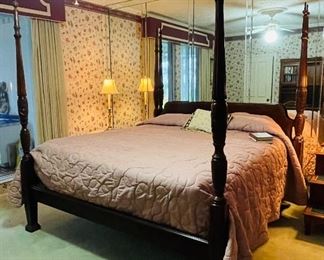 #39 - $595 Mahogany King size bed four poster (older mattress included) • 90high 80wide 92 deep