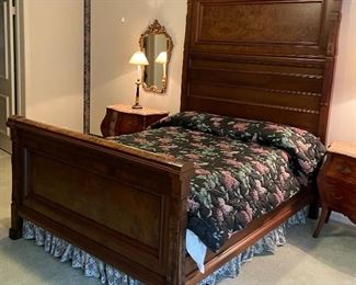 #60 - $595 Eastlake full size bed, burl walnut.   • 96high 66wide 90deep