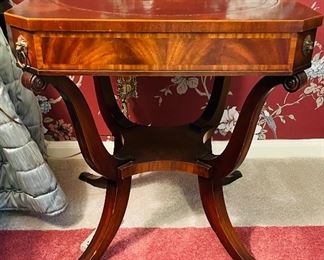 #62 -  $350   Pair of side table with leather tops (damages in leather & scratches on table tops) • 28high 25wide 25deep  