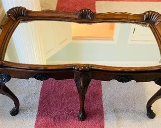 #73 - $175  Tray style mirrored coffee table  • 18high 36wide 21deep