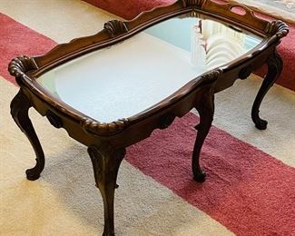 #73 - $175  Tray style mirrored coffee table  • 18high 36wide 21deep