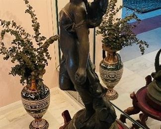 #78   $225  Spelter sculpture lamp of Diane 36high
