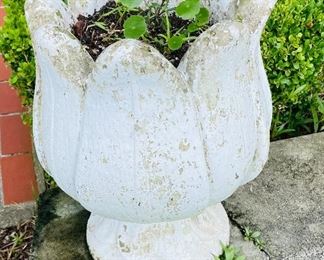 #94 $140 set of two concrete floral urns   • 18high
