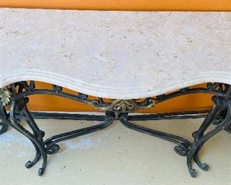 #128 - $150 Console iron and composite top (top has multi cracks and repairs)  • 42high 63wide 22deep