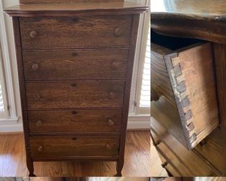 Antique Oak 5 Drawer Chest of Drawers