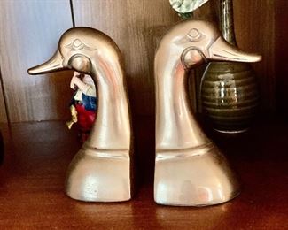 Vintage solid brass duck head bookends