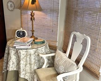 28" round skirted table shown with hand painted Drexel dining chair (2 chairs available) 20 x 18 x 41