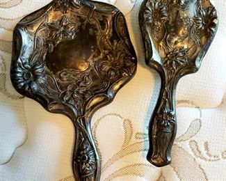 Antique brush & mirror set