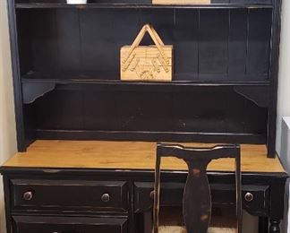 Student desk has bookcase top & side chair