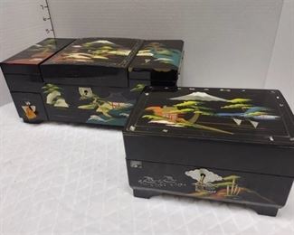 Vintage 1950s Japanese Hand Painted Lacquer Jewelry Boxes