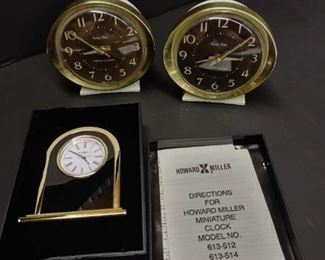 Howard Miller Mini Clock with 2 Westclox Baby Ben Alarm Clocks