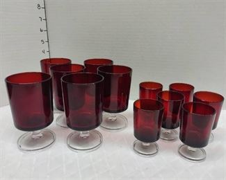 Vintage Luminarc Ruby Glass Footed Tumblers Small and Large Lot of 12 Pieces