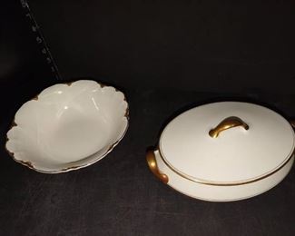 Homer Laughlin 18k Gold Rimmed Covered Dish with Johnson Brothers Bowl
