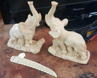 Elephant bookends, letter opener