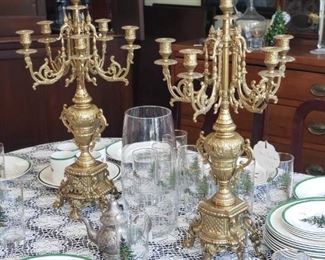 Pair solid brass candelabras 