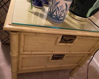 Pair of yellow “bamboo” nightstands end tables 