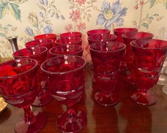 Fostoria red Argus wines and iced teas