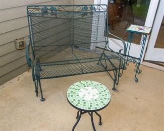 Iron Glider & patio accent tables