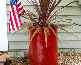 Red Cylinder Clay Pot w/plant