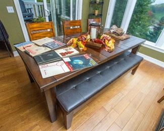 Harvest Table w/Bench seat and 5 chairs, seating for 8 or more people!