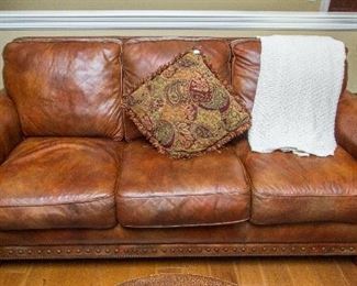 Ethan Allen Full Grain Leather Sofa w/rolled arms & nail head trim detail...NICE!