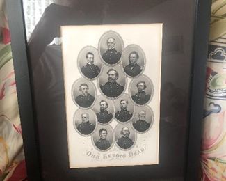 Civil War Fallen Union Generals Framed Engraving 