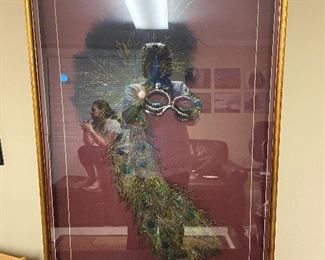 Framed Mardi Gras Peacock Fan