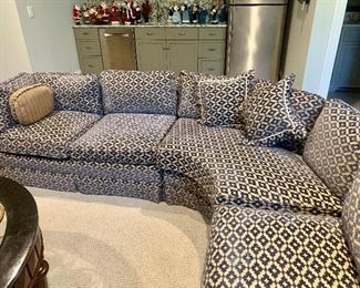 Sherrill curved sectional sofa (fairly new expensive upholstery) 8’3” x 9’4”