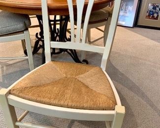 4 side chairs & 2 arm chairs, all with rush seats & custom cushions