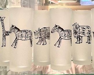 SOLD $48; set of 8 zoo animal glasses