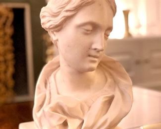 SOLD $250; marble bust; 7”w x 8.5”d x 14”h