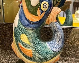 $30; Portuguese hand-painted koi “gurgle jug”; 9.5”h