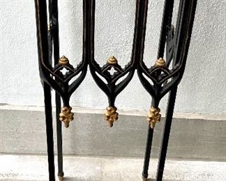 SOLD $300; amazingly heavy marble and steel side table with black and gold gild; 13w x 8.5d x 31.5h