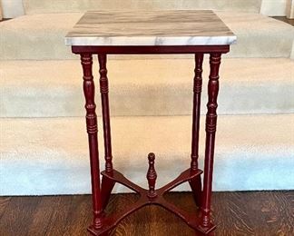 SOLD $80; marble top plant stand or side table; 14”w x 14”d x 27.5”h