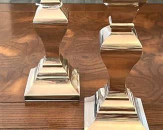 $80; pair of modern, silver, Neiman Marcus candlesticks; 7.5”h
